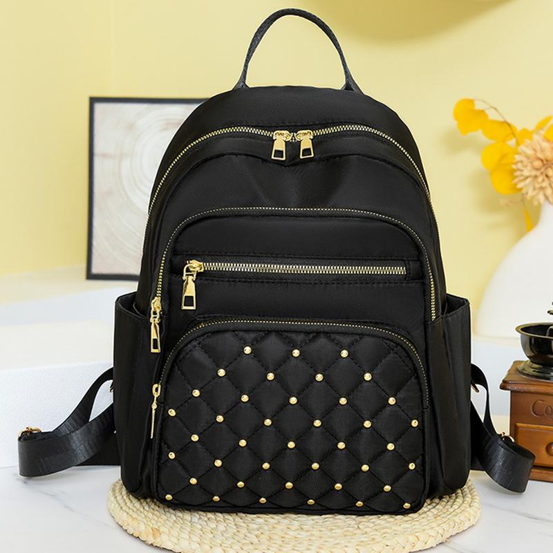 Diamond Check Embroidered Thread Riveted Backpack Women's Fashion Travel Bag Casual All-match Women's Backpack