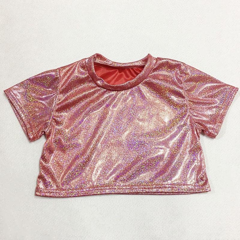 Top Scurt Copii Strălucitor cu Paiete - Mânecă Scurtă Decupat Elastic