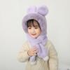 Children Hat with Bear Ear Decoration Solid Color Thickened Plush Warm Hat Scarf Set Kids Cold Weather Hat