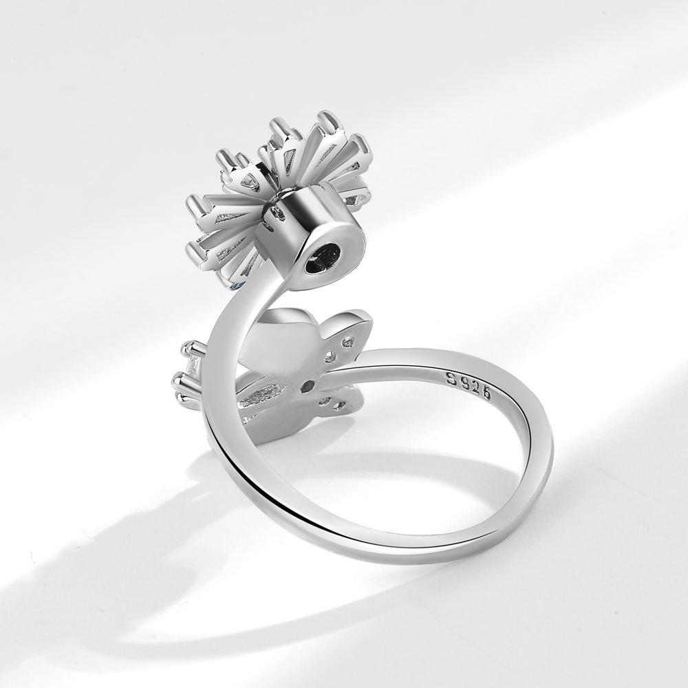 Butterfly Snowflake Enamel Spinner Ring For Women Adjustable Open Anxiety Relief Band Unique Stackable Jewelry Set