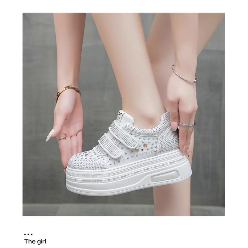 Fashion 8CM Air Mesh Synthetic Leather Chunky Sneaker Women Comfy Summer Bling Platform Wedge Fsahion Ankle Boots Shoes