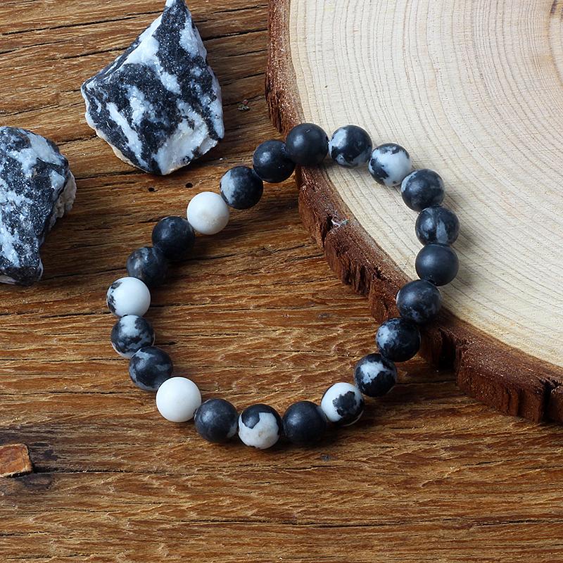 Black White Zebra Jasper Bracelets Men Women Natural Stone Round Bead Yoga Meditation Pink Zebra Energy Jasper Jewelry Pulsera