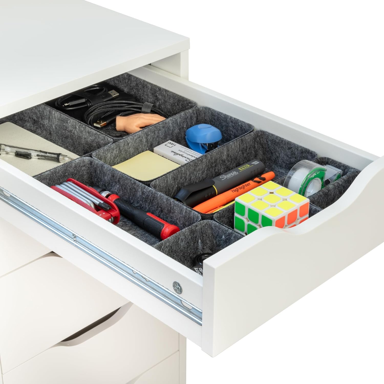 Rajas Goods Drawer Organizer Compatible with Ikea Alex Drawer Unit, 10-Piece Modular Felt Tray Organizer Set, Perfect Fit (Light) Dark