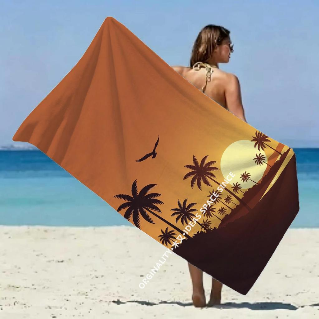 Vintage Retro Sunset Palm Beach Towel Patterned Sunscreen And Windproof Suitable For Swimming Pool Camping Travel