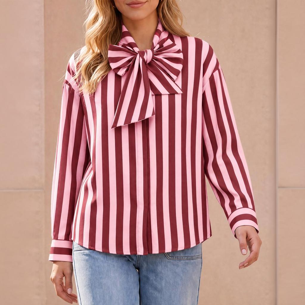 Camicia a maniche lunghe a righe da donna con vestibilità ampia - Blusa casual autunnale per l'uso quotidiano
