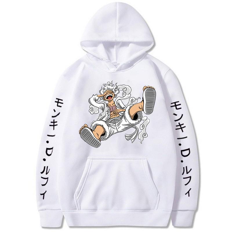 New Gear Fifth Luffy Printed Anime Hoodies Sun God Graphic 90s Pullover Casual Streetwear Unisex Autumn & Winter Oversized Fleece Clothing