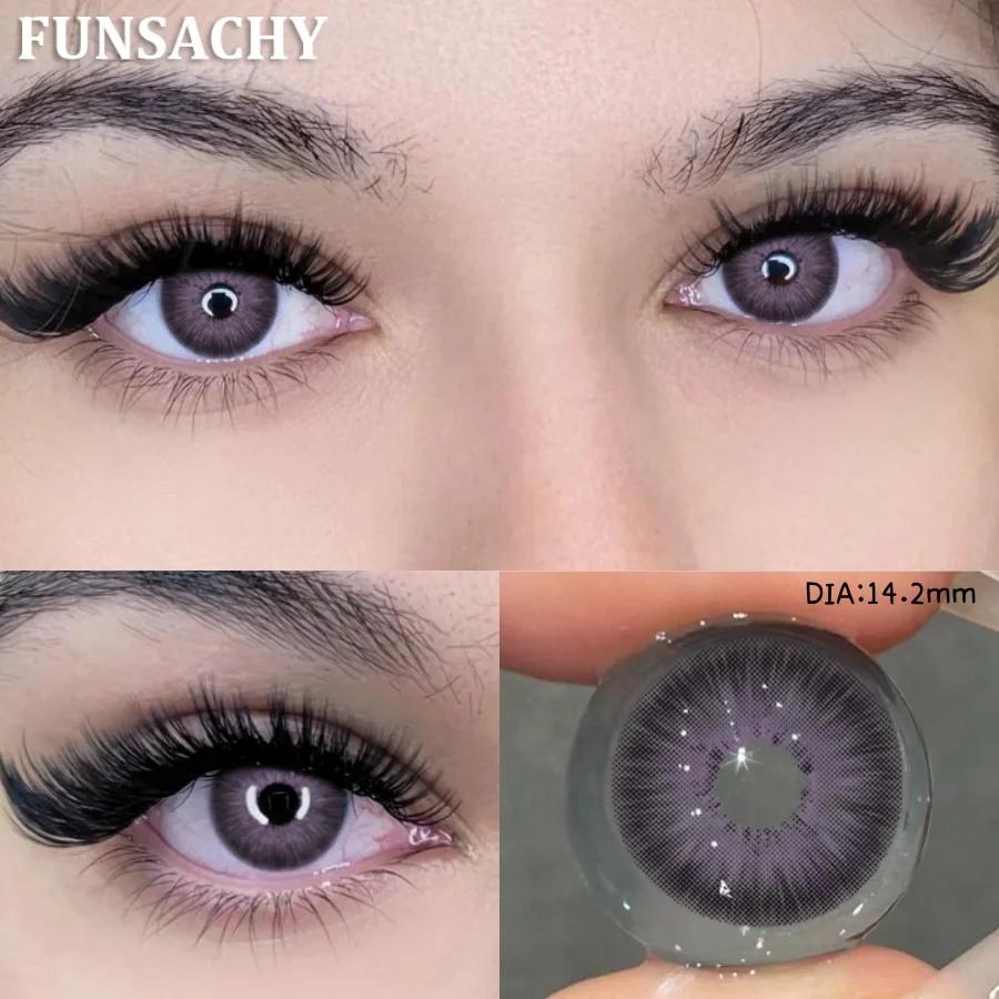 FUNSACHY Colored Contact Lenses Yearly Brown Lens for Eyes Makeup Beauty Green Color Lenses Fashion Grey Pupils Contacts 2Pcs