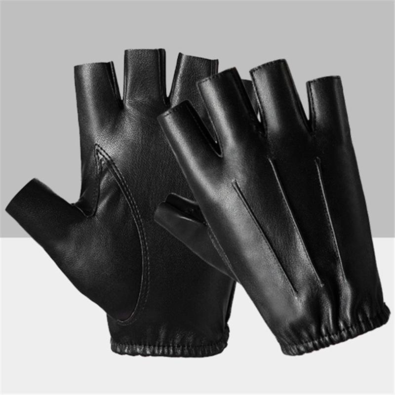 Fingerless Men Gloves PU Leather Motor Punk Gloves Male Mittens Black Half Finger Outdoor Driving Gloves Guantes Ciclismo 2025