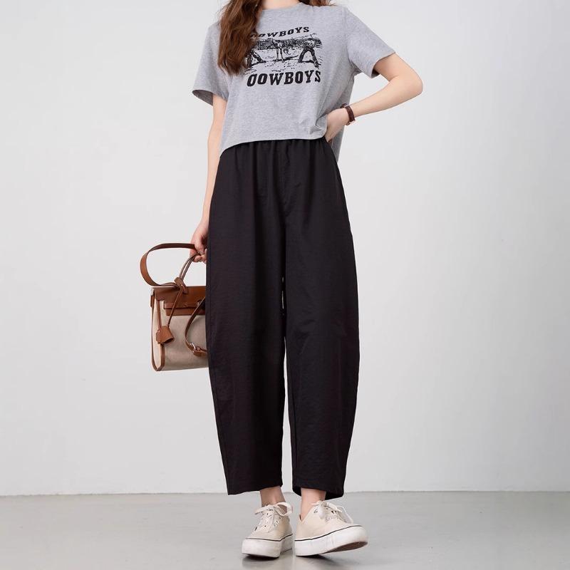 New fashion nine-point Harlan pants summer casual thin high waist thin fashion simple loose cone pants