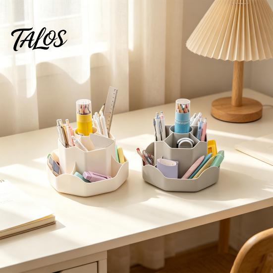 Talos Rotating Pen Holder with 9 Compartments, 360 Degree Silent Smooth Spinning Pencil Organizer for Desk, Desktop Storage Box, Art Supplies