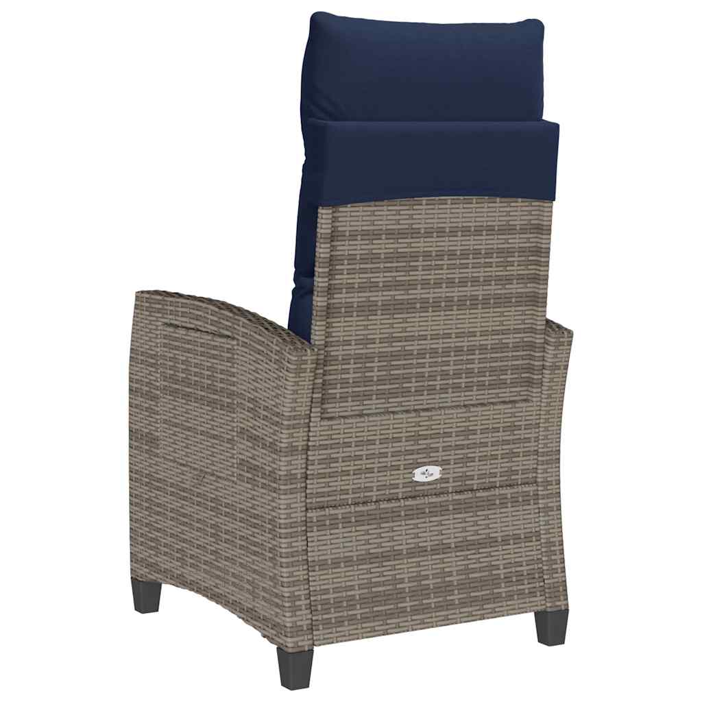 Relax garden chair with side table adjustable grey poly rattan