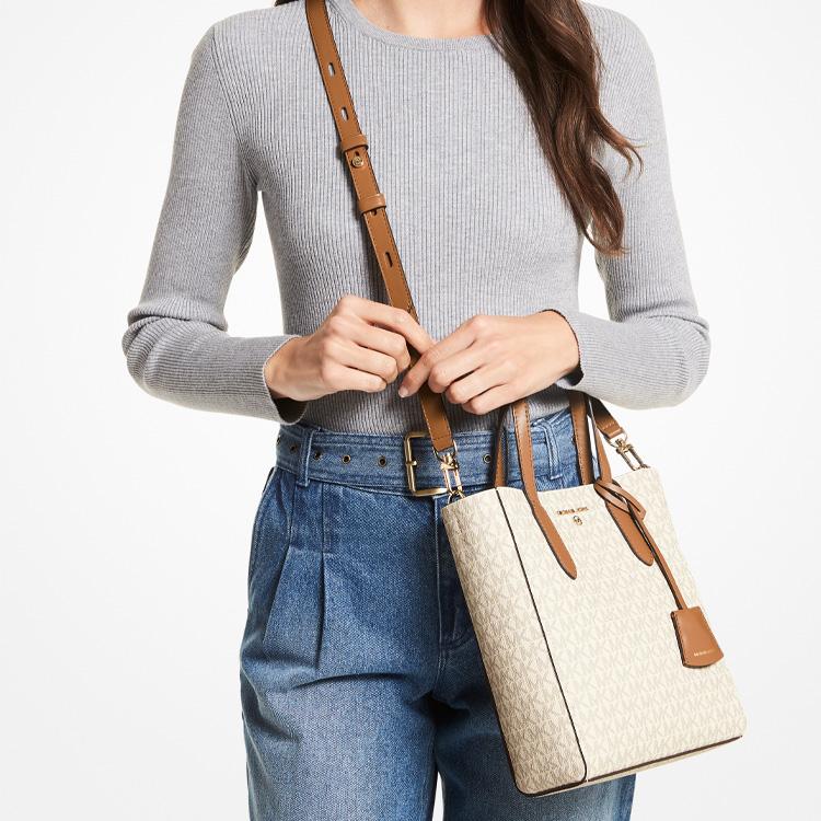 Michael Kors MK Sinclair Monogram Vintage Color Block Tote Bag Women Tote Bags Vanilla-White Brown 30T1G5ST0B-149