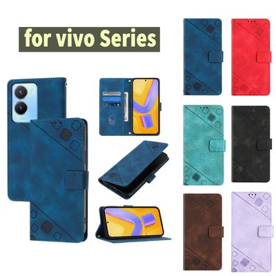 Fashionable Geometric-Patterned Wrist-Strap PU Leather Phone Wallet Case for Vivo iQOO U3,U10,U20,Z3,Z9..T2,T3,V29 Lite,V30,V40,Y02,Y03,Y18,Y12,Y19...