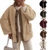 Women's Cream Faux Shearling Coat with Brown Trim and Round Neck, Multi-Color Options