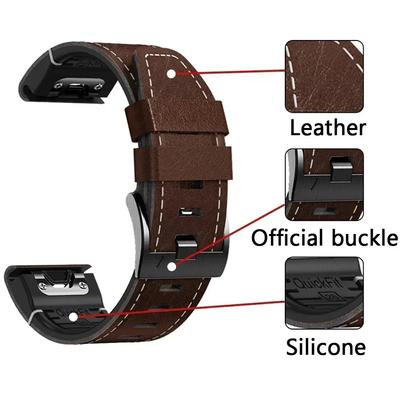 Classic Leather Silicone Band For Garmin Fenix 7 7X 6 6X Pro 5 5X Plus 3HR 945 Strap 26mm 22mm Tactix Bravo Delta Mk2 Watchband Bracelet