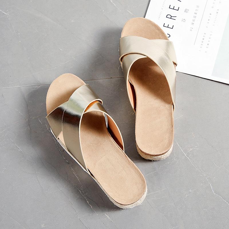 

Flat-heeled sandals women s summer soft-soled feet into casual women s slippers 35 золотой