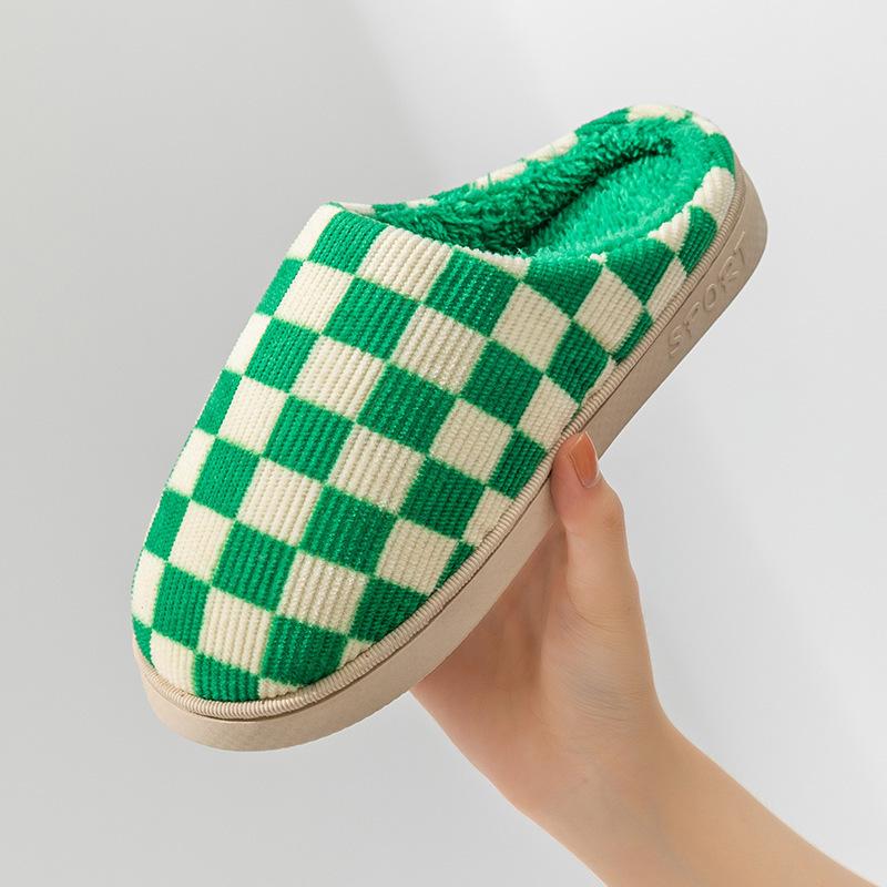 

Thick-Soled Cotton Slippers Women S Autumn And Winter Indoor Home Warmth Wear-Resistant Couple Internet Celebrity Plush Slippers Men 36-37