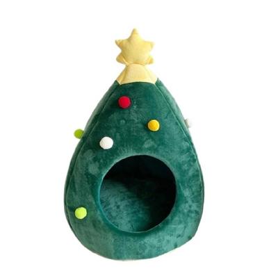 Christmas Tree Pet Bed Soft Plush Cats Cave House Nonslip and Warm For Small Dogs Cats Indoor Festival Theme Pet Shelter