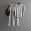 Women's Fashion Semi-turtleneck Solid Color Short-sleeved Zipper Set + Wide-leg Pants Two-piece Set