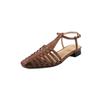 Fashion Women's new summer leather cowhide hollow breathable retro pointed elastic belt buckle low heel toe Roman sandals