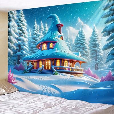 Zimní ráno Sob Vánoce Sob Santa Clause Nástěnná tapiserie Nástěnná dekorace Strom Nástěnná dekorace Nádherný Vánoční strom Krb Dárky