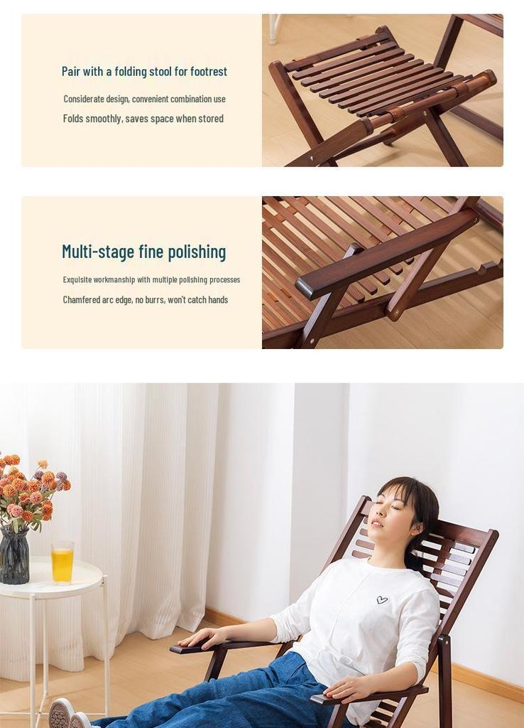 Premium Widened Bamboo Folding Lounge Chair for Home & Outdoor Use - Reinforced & Cool for Summer Relaxation