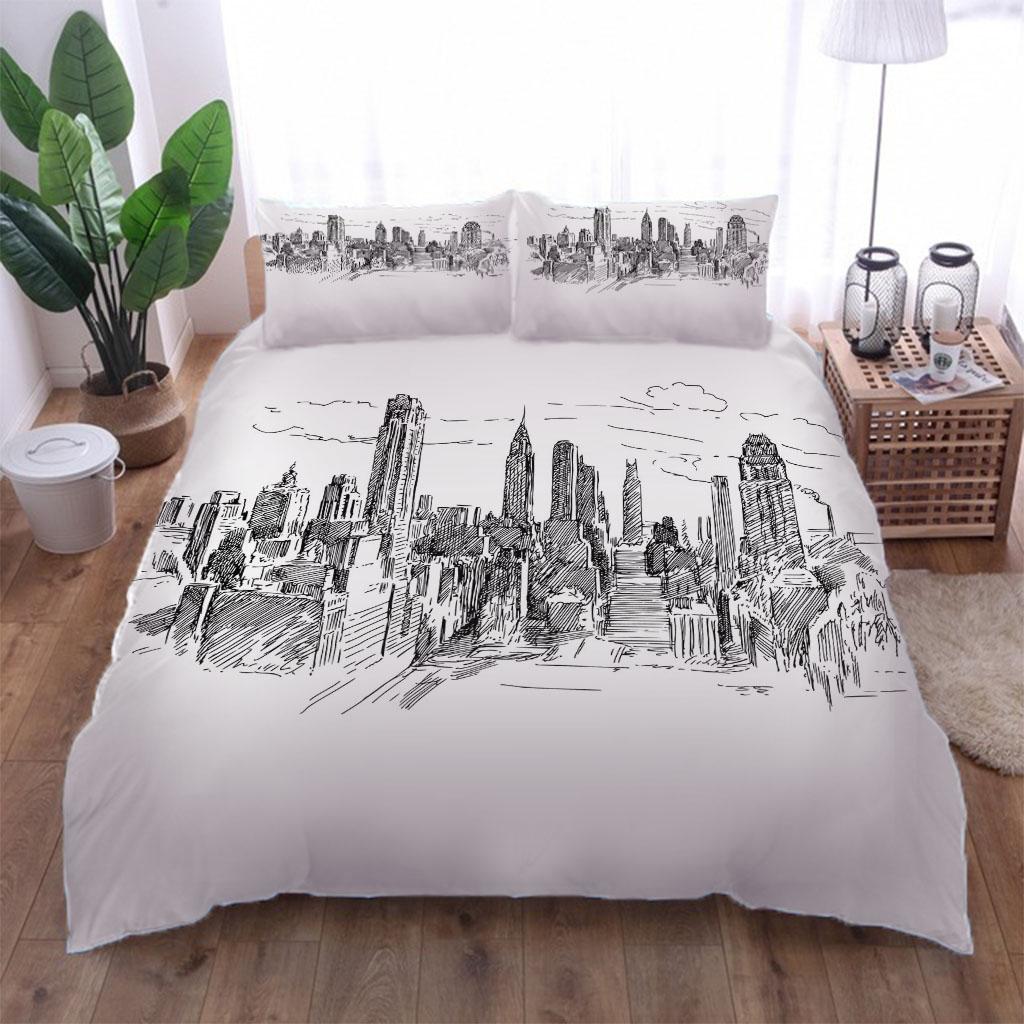 3D Grey City Streets Pattern Duvet Cover Collection Cute Cat Pattern Bedding Collection Polyester Quilt Cover King Twin Single Size Home