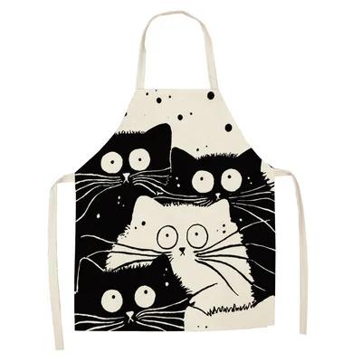1Pcs Apron Cotton Linen Cooking Cute Cat Printed Home Sleeveless Aprons Men Women Baking Accessories Household Kitchen Supplies