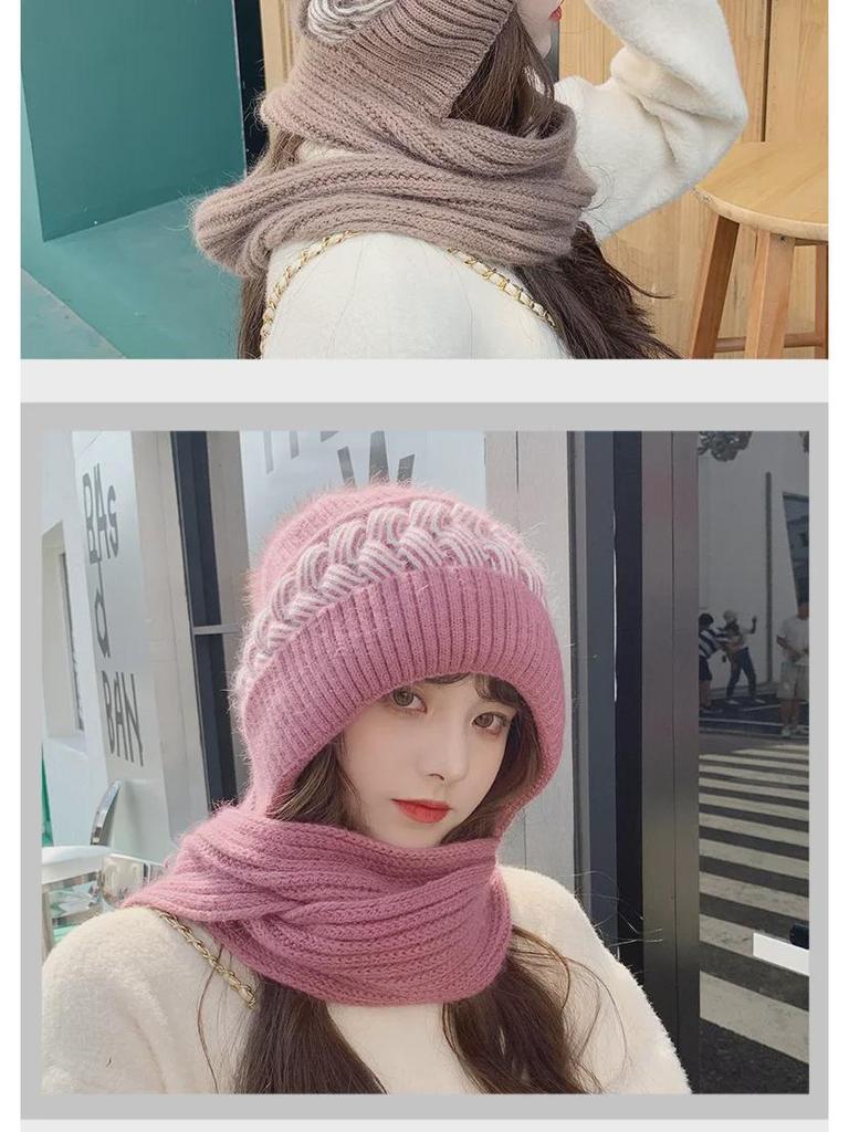 Women's Korean Style Wool Hat & Scarf Set – Cute, Cold-Proof, Ear & Neck Protection for Autumn/Winter