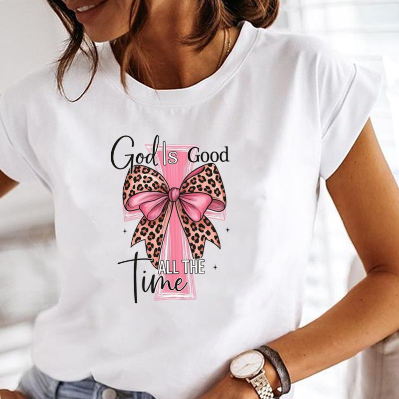 

(Asian Size) Tee Clothing T Shirt Printed Women Casual Fashion Lady faith sweet trend Female Top Graphic Short Sleeve T-shirts S