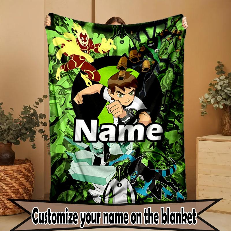 Custom Name Personalized Ben 10 Cartoon Print Blanket, Home Decor, Bedroom, Sofa, Camping, Couch, Gifts for Birthday ChristmasEnthusiasts