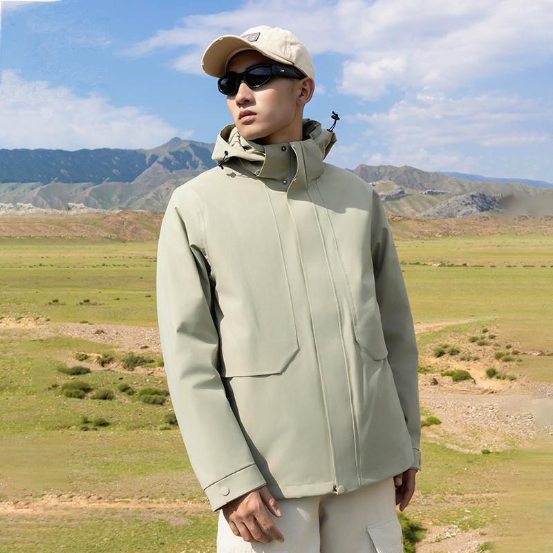 Three-in-One Detachable Windproof Goose Down Jacket: Cold-Resistant, Water-Repellent Outer, Warm Inner Layer for Couples