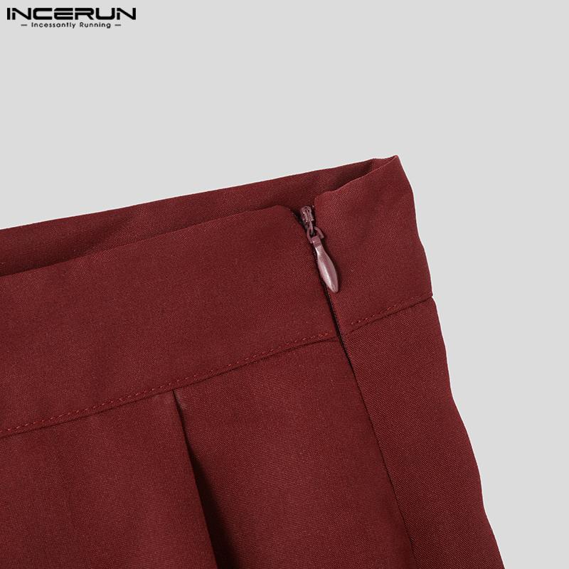 INCERUN Men High Wrap Waist Side Zip-up Casual Loose Wide Legs Pants Long Trousers