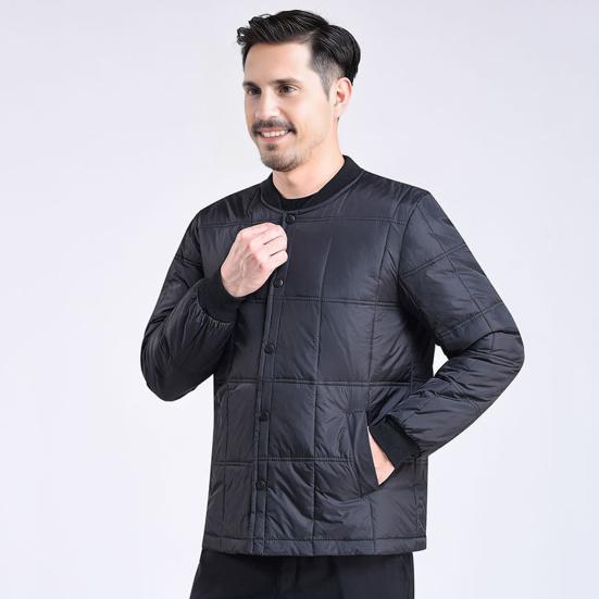 Giacca Piumino da Uomo Autunno Inverno Collo Alto Manica Lunga Velluto Ispessito Cappotto di Cotone con Tasche Tinta Unita Trapuntato Capispalla
