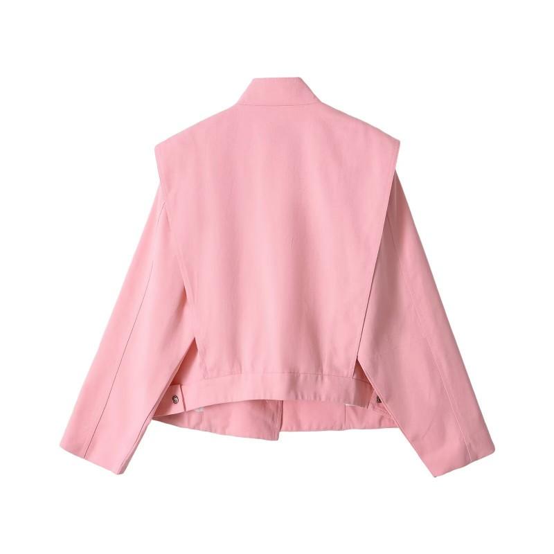 Womens 2026 Oversized Stand Collar Jacket With Shoulder Pads Button Front Raglan Sleeves Streetwear Loose Fit