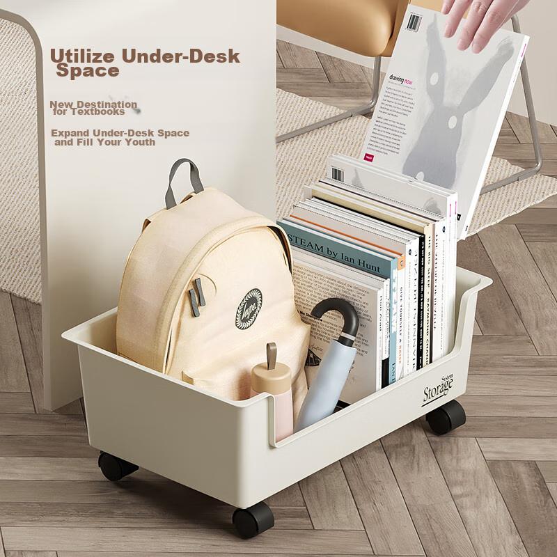 Under-Desk Book Storage Box with Wheels, Backpack Organizer Rack for Classroom Use, Large Book Storage Box for Student Dormitory Organization