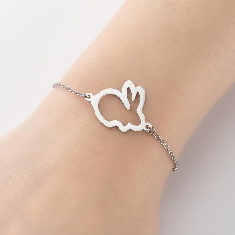 Stainless Steel Zodiac Rabbit Pendant Bracelet for Women