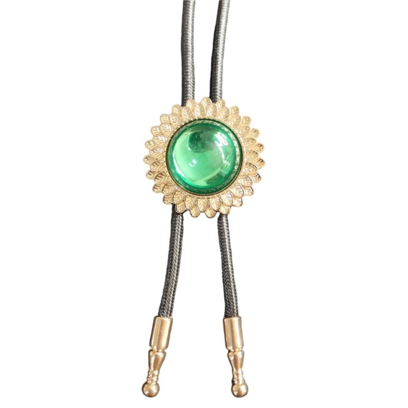 Engraving Flower Stone Bolo Tie Carved Necktie for Shirt Jeans Western Necklace Braided Shoestring Necktie Bolo Tie