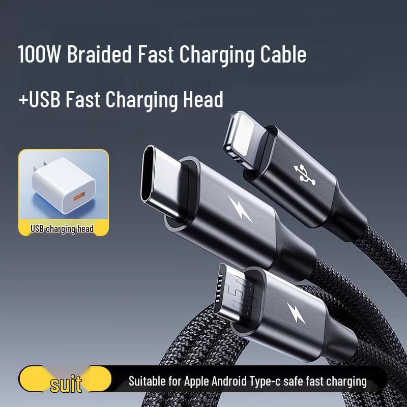 3-in-1 100W Fast Charging Braided Cable - National 3C Certified