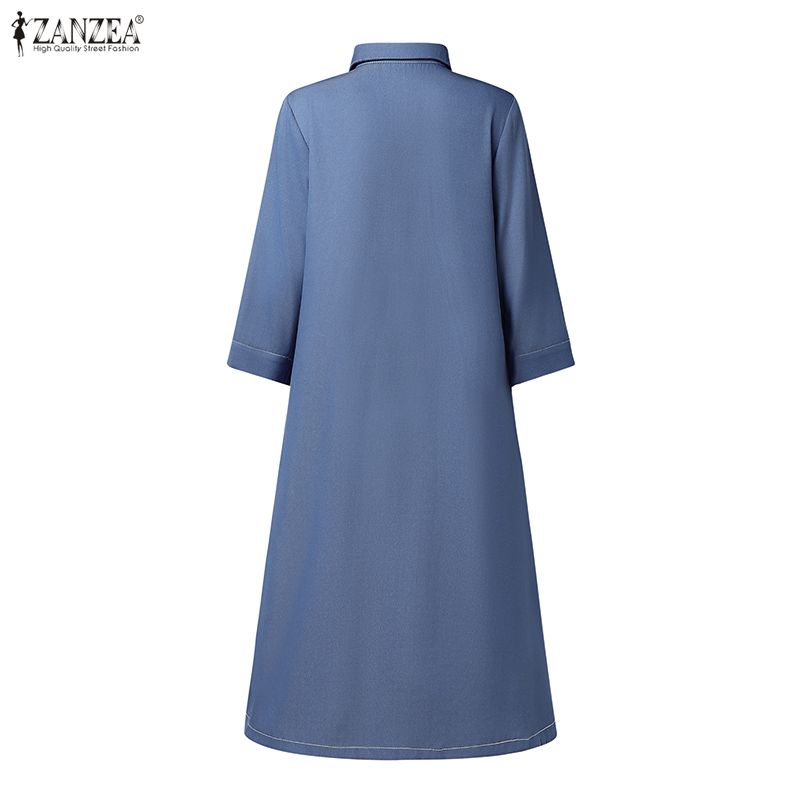 ZANZEA Women Casual Turn Down Collar Long Sleeve Loose Shirt Dress