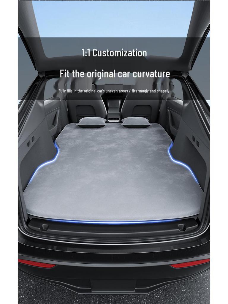 Blue Grid Rabbit Mattress: Compatible with Xiaomi SU7 for Car Trunk Sleeping and Rear Seat Bedding.