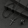 4pcs-Men's Quartz Watch Set, Round Dial, Includes Cross Pendant Necklace, Bracelet & Ring, Perfect Gift (no Box)