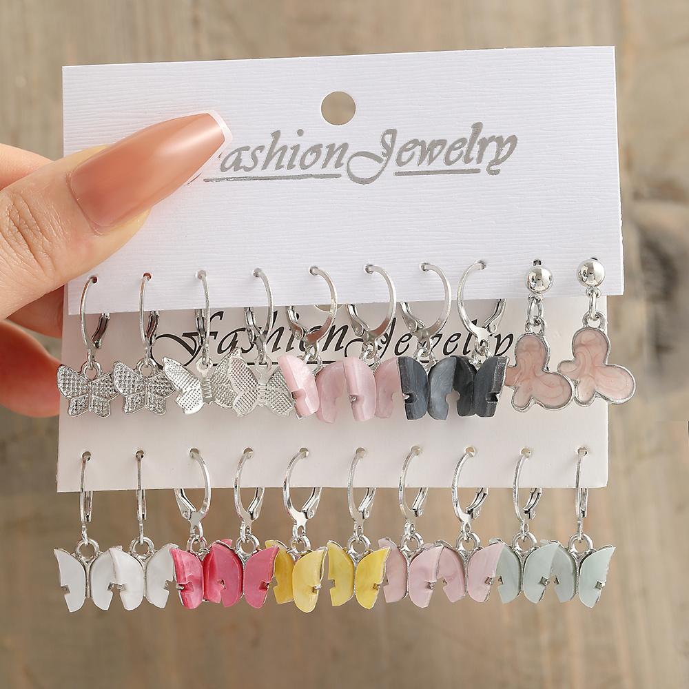 

Bohemia Multiple Colors Acrylic Butterfly Drop Earrings for Women Trendy Silver Color Animal Buckle Drop Earrings Party Jewelry