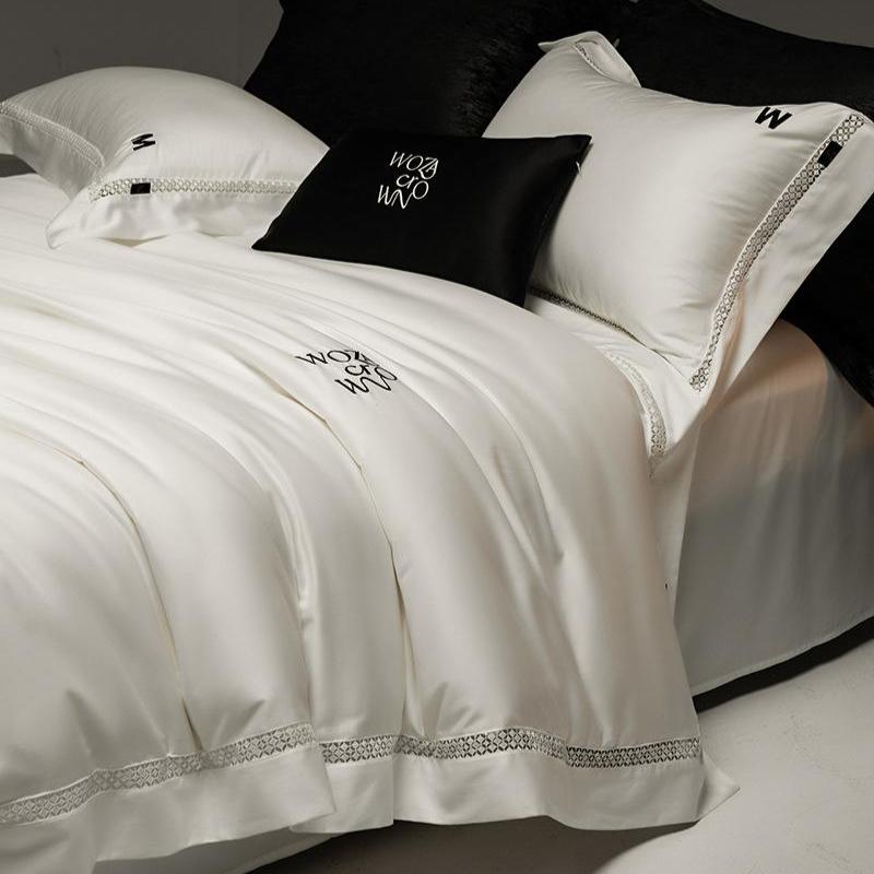 Four-piece Set of Pure Cotton Bedding, Simple Embroidered Quilt Cover, Bed Sheet Pillowcase Set