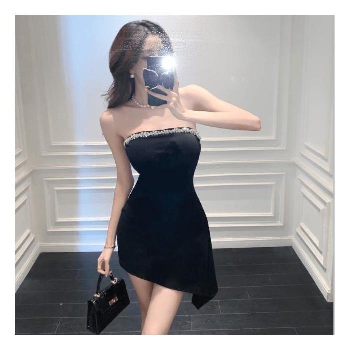 Alluring Sparkling Rhinestone One-Shoulder Bodycon Dress with Irregular Waist and Hip-Hugging Design Medium