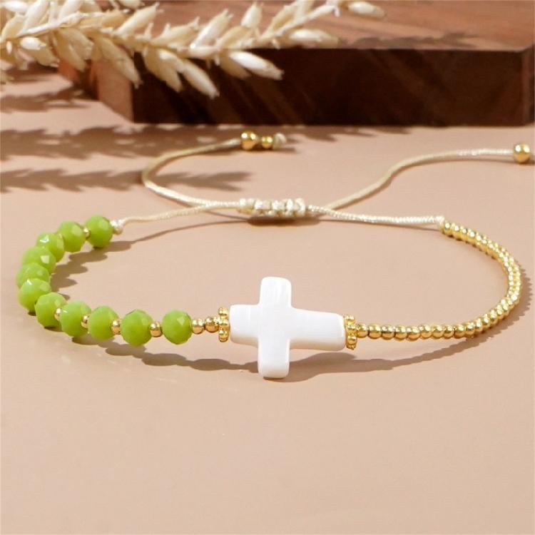 Crucifix Beaded Bracelet Bohemian Style Wristband Multicolor Crystal Beads Bangle For Women Casual Accessories