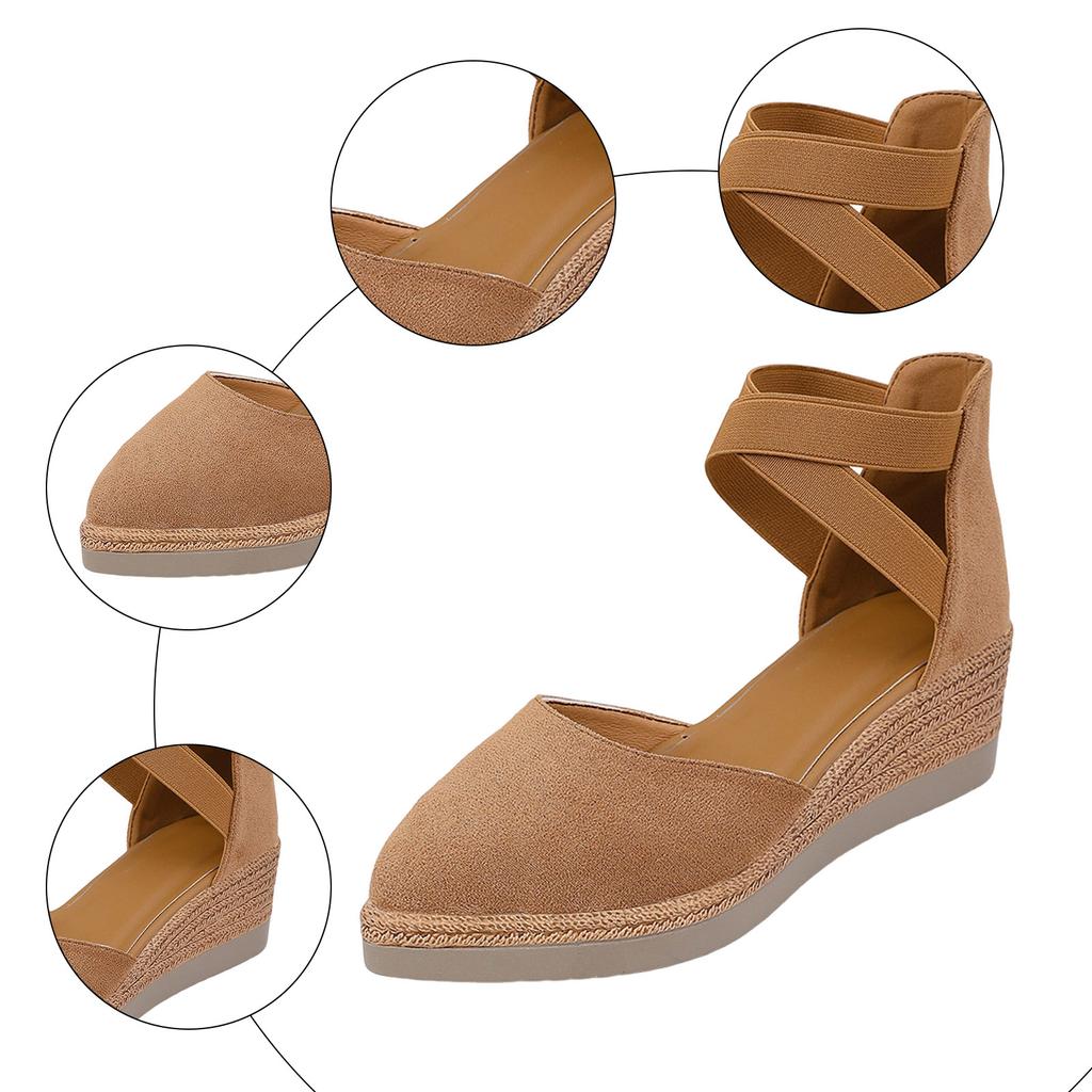 Hot Sale Sandals Women'S Pointed Toe Suede Wedge Sandal With Thick Soles Comfortable Slip And Cutout Design Suitable Sandalias