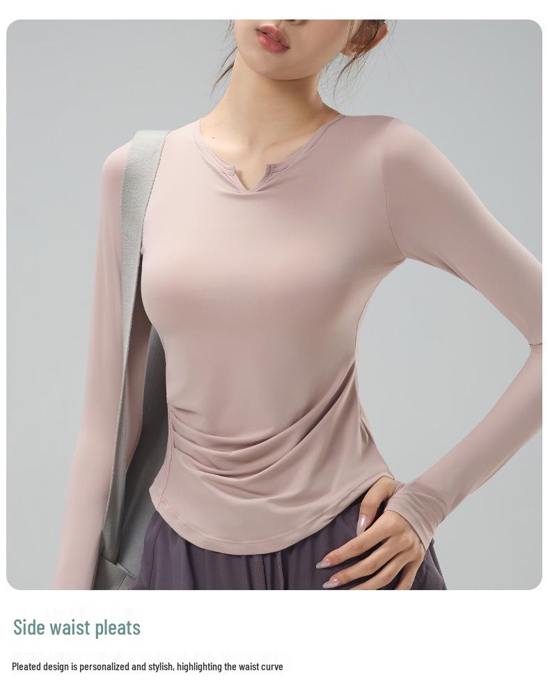 Women's V-Neck Yoga Set: Quick-Dry, Breathable, Fashionable Two-Piece with Chest Pads and Long Sleeves