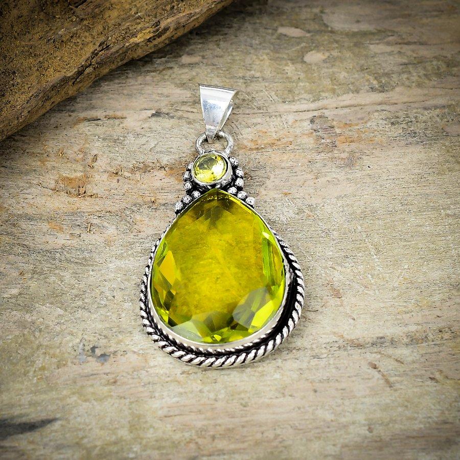 Lemon Topaz Gemstone Handmade 925 Sterling Silver Jewelry Pendant 2.36" M-191