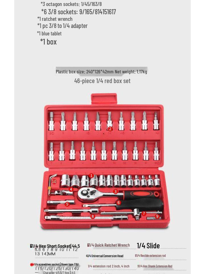 40-Piece Socket Set: Ratchet Wrench & Hex Key for Car/Motorcycle Repair